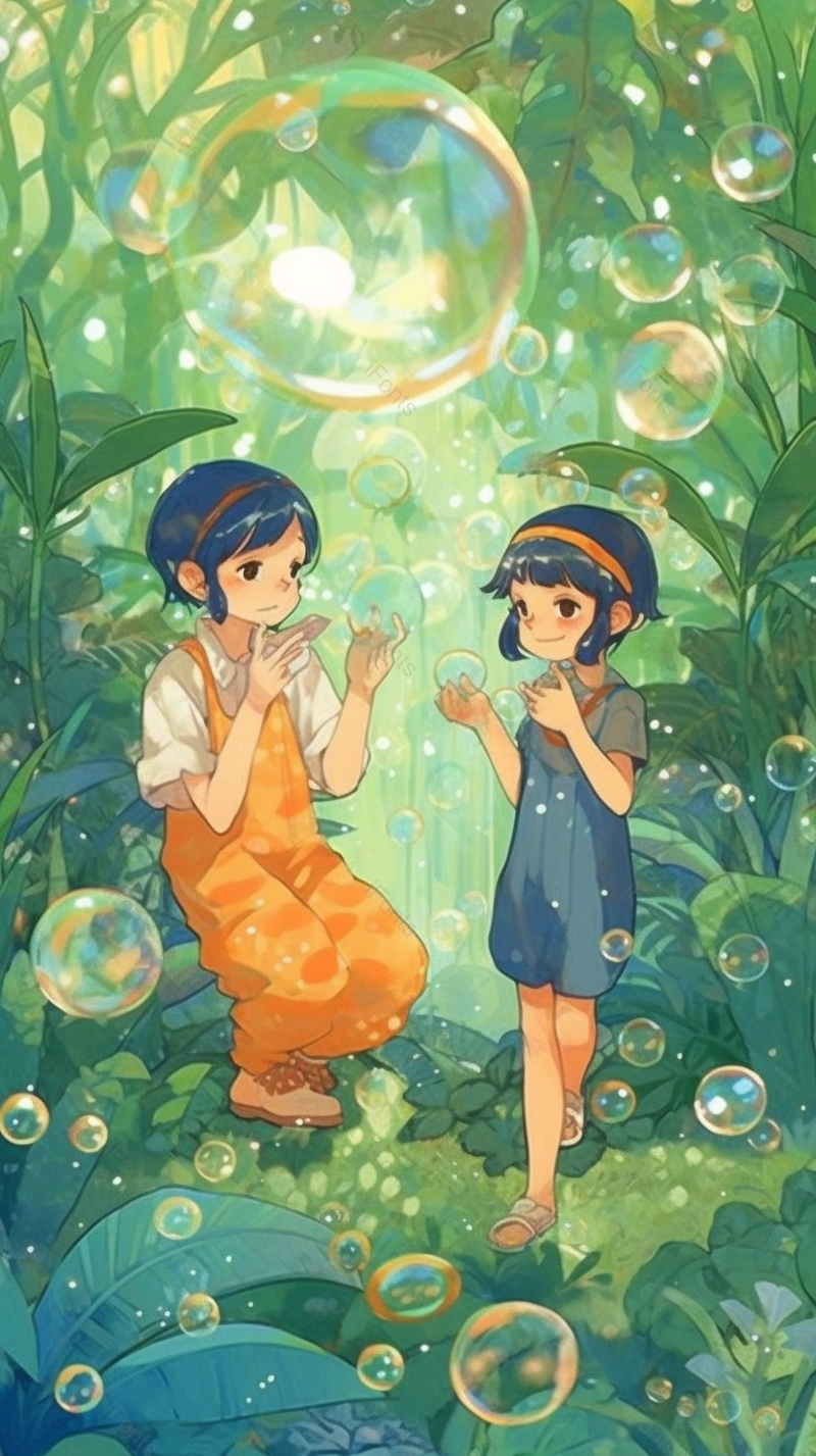 森林唯美动漫儿童节六一春游女孩游玩探险绿色插画,插画/手绘图,插画/手绘图库,插画/手绘图下载,插画/手绘